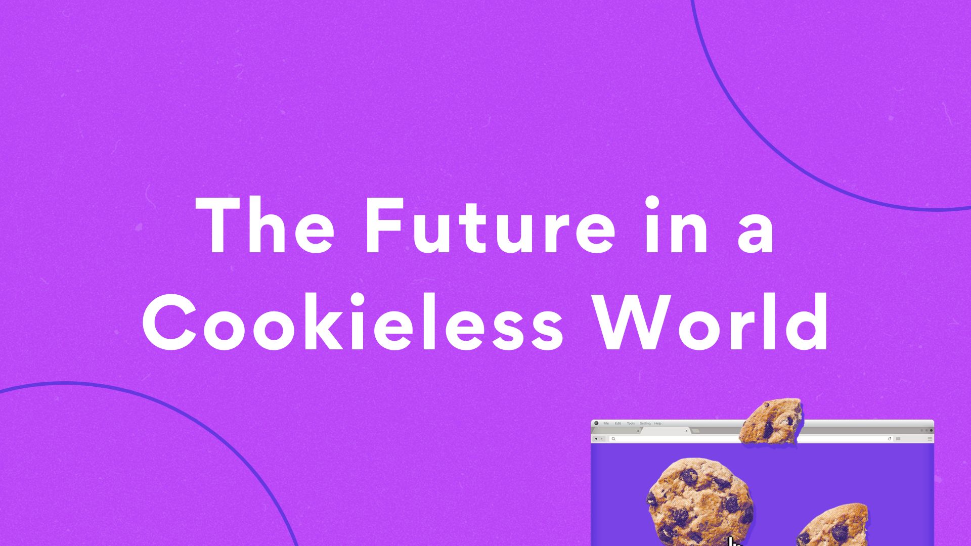 Layer of post "The Future of Digital Marketing in a Data-Transparent World": Pink background with white text saying "The Future in a Cookieless World" and illustrative cookies, suggesting a discussion about the digital future without cookies.