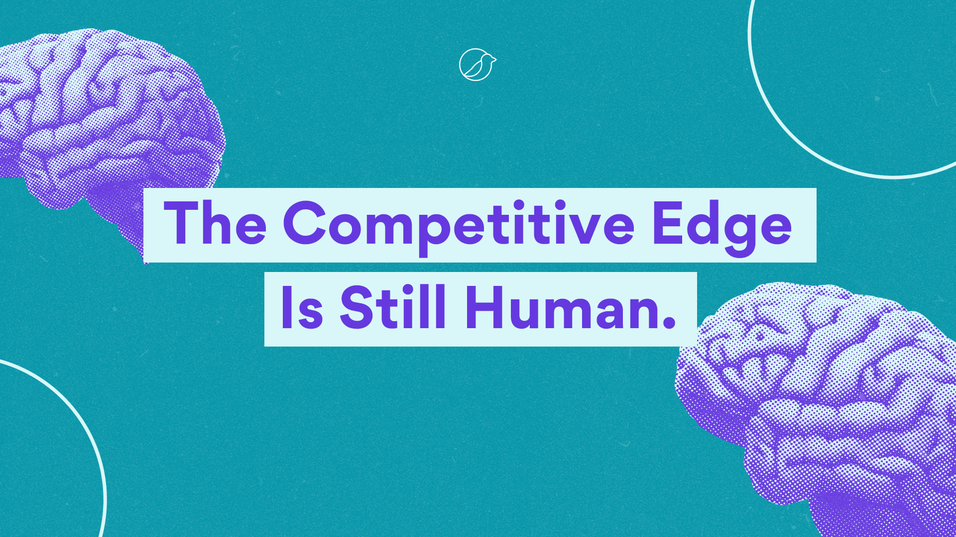 Alt text: Illustrated graphic with two purple brains and the phrase “The Competitive Edge Is Still Human,” from the article Why Collecting AI Tools Won't Guarantee Real Progress, highlighting the keyword AI tools.
